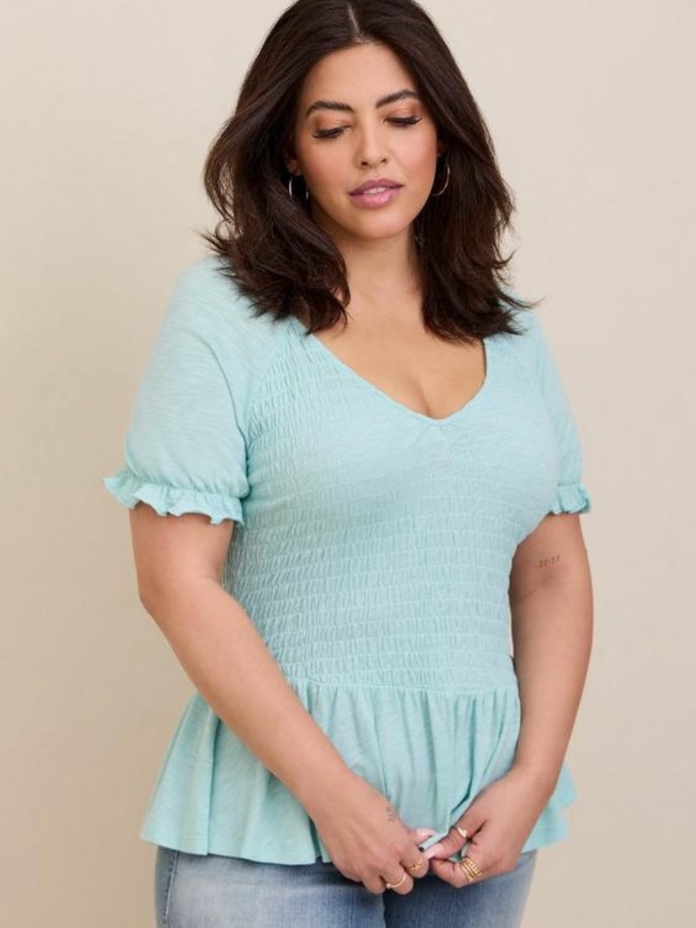 Torrid Light Blue Smocked Lightweight Babydoll Shirt Size 0 (0X)